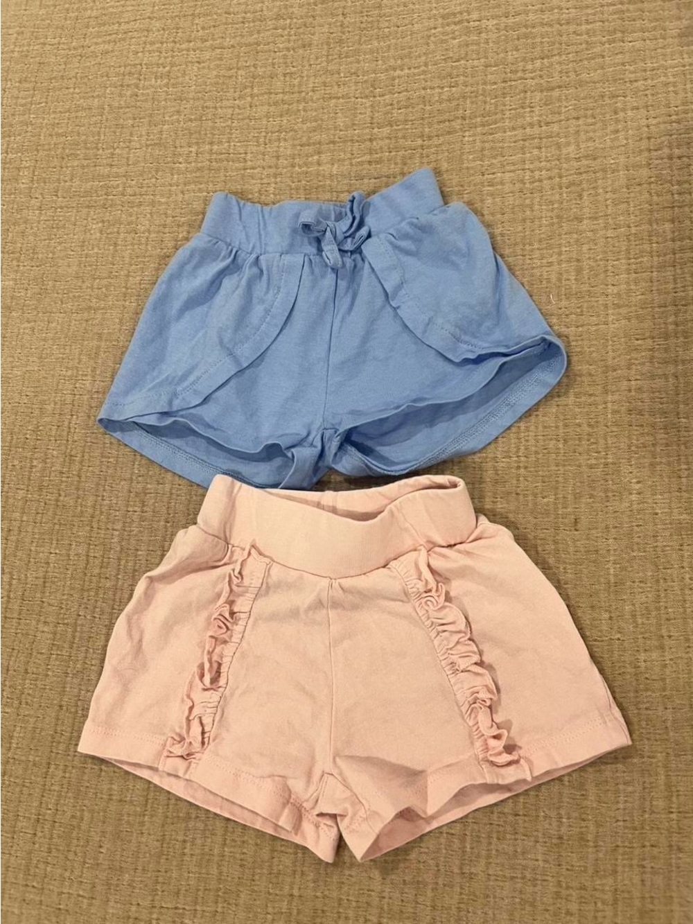 12 mo Blue & Pink Ruffle Girls' Shorts - Set of 2